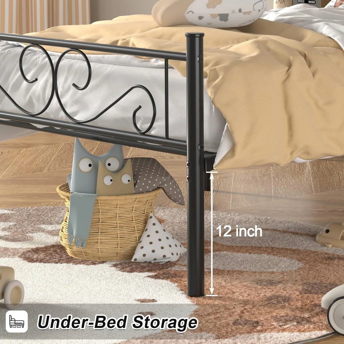 Twin Sturdy Metal Platform Bed Frame with Headboard Footboard in Black Finish