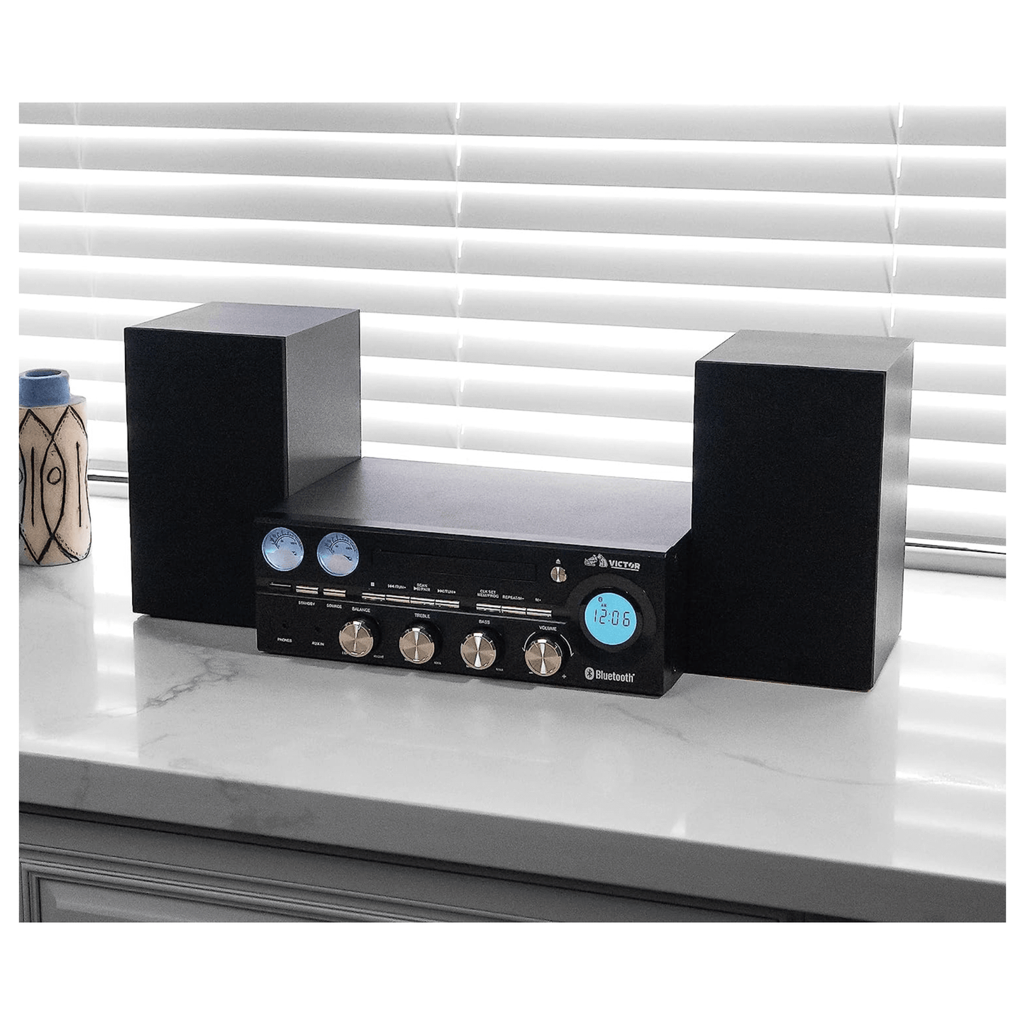 Victor Milwaukee 50W Desktop CD Stereo System w Bluetooth, CD Player & FM Radio