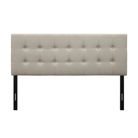 Twin Button-Tufted Headboard in Light Grey Taupe Beige Upholstered Fabric