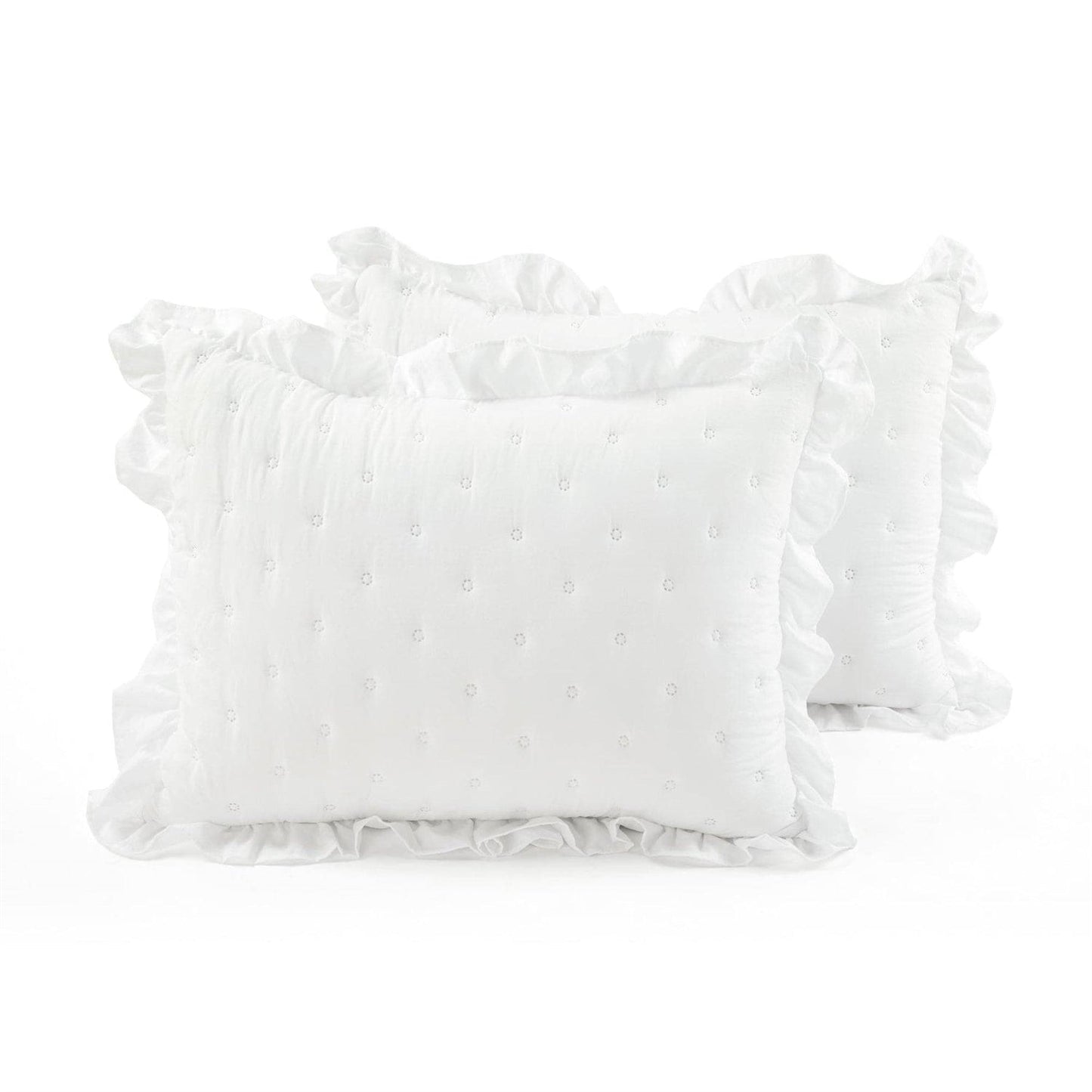 Full/Queen Lightweight White Ruffle Reversible Oversized 3 Piece Quilt Set