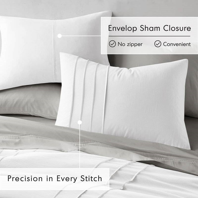 Full/Queen Size Microfiber Pleated Soft Washed Comforter Set White