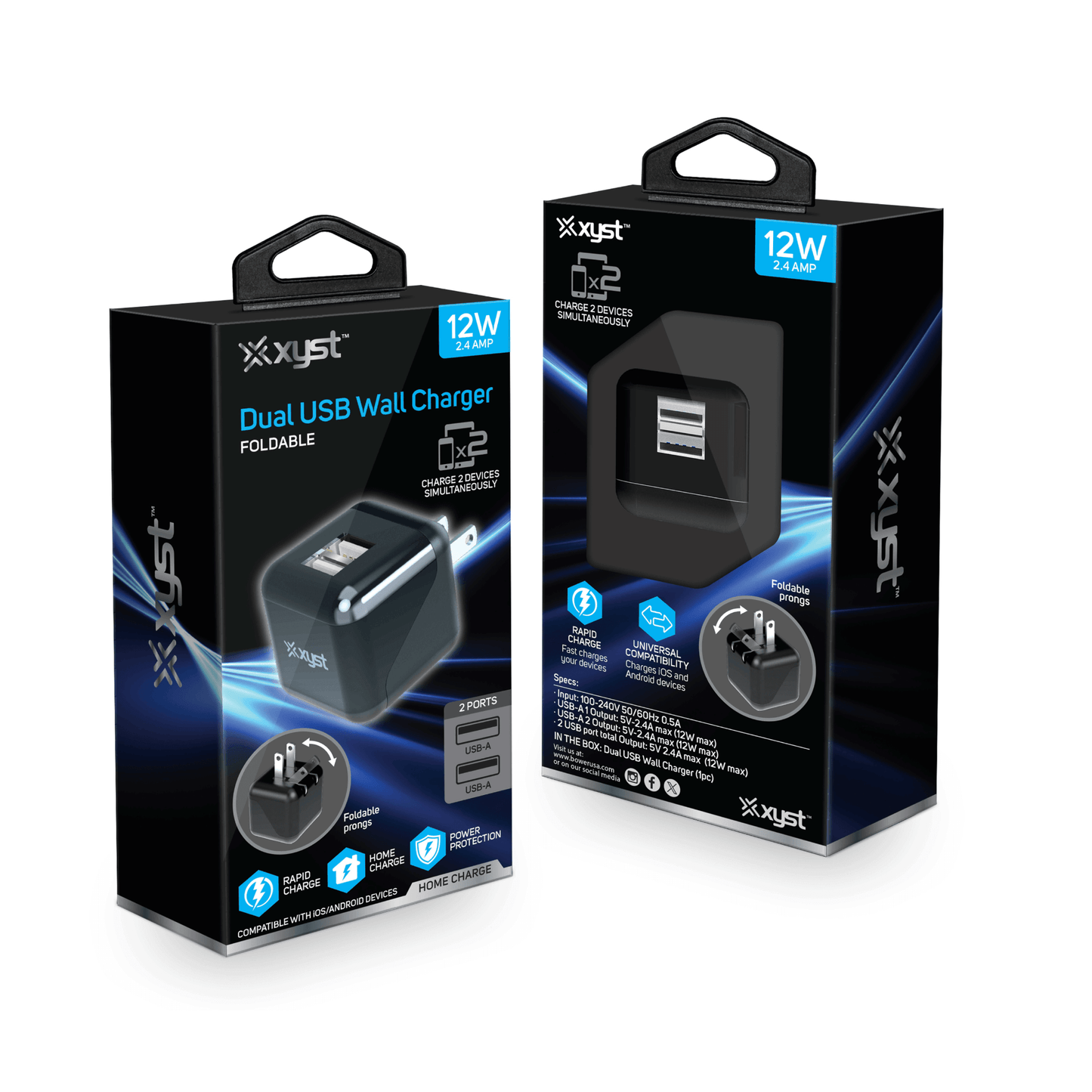 Xyst 2.4-Amp Dual USB Foldable Wall Charger