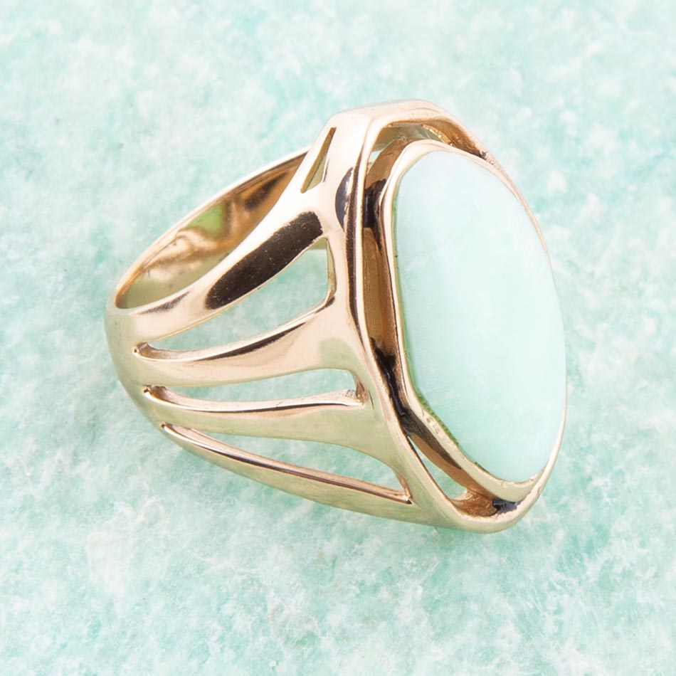 Abstract Green Chrysoprase and Golden Ring