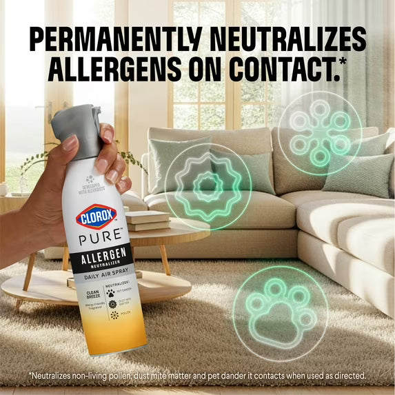Clorox PURE Allergen Neutralizer Daily Air Spray, Energizing Citrus, 8 oz Bottle