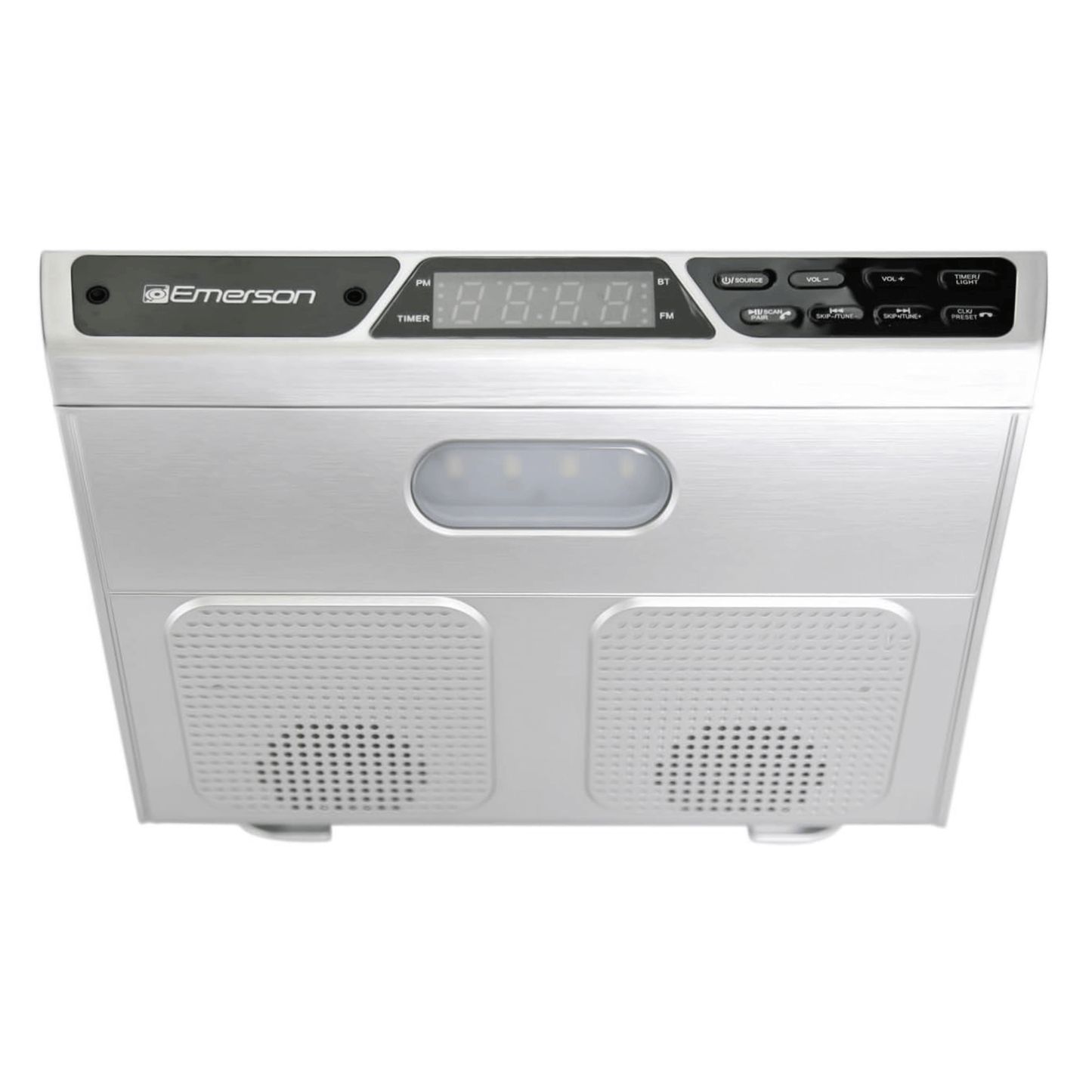 Emerson Under Cabinet FM Radio w Bluetooth, Station Memory and Clock with Timer