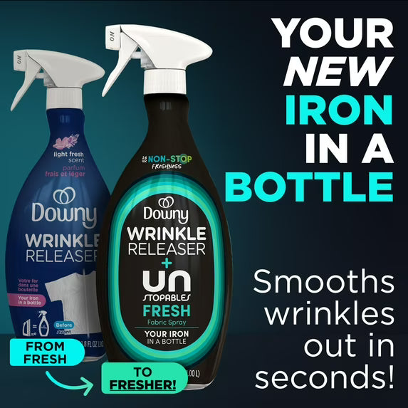 Downy Wrinkle Releaser and Refresher Fabric Spray, Unstopables Fresh Scent, 33.8 fl oz