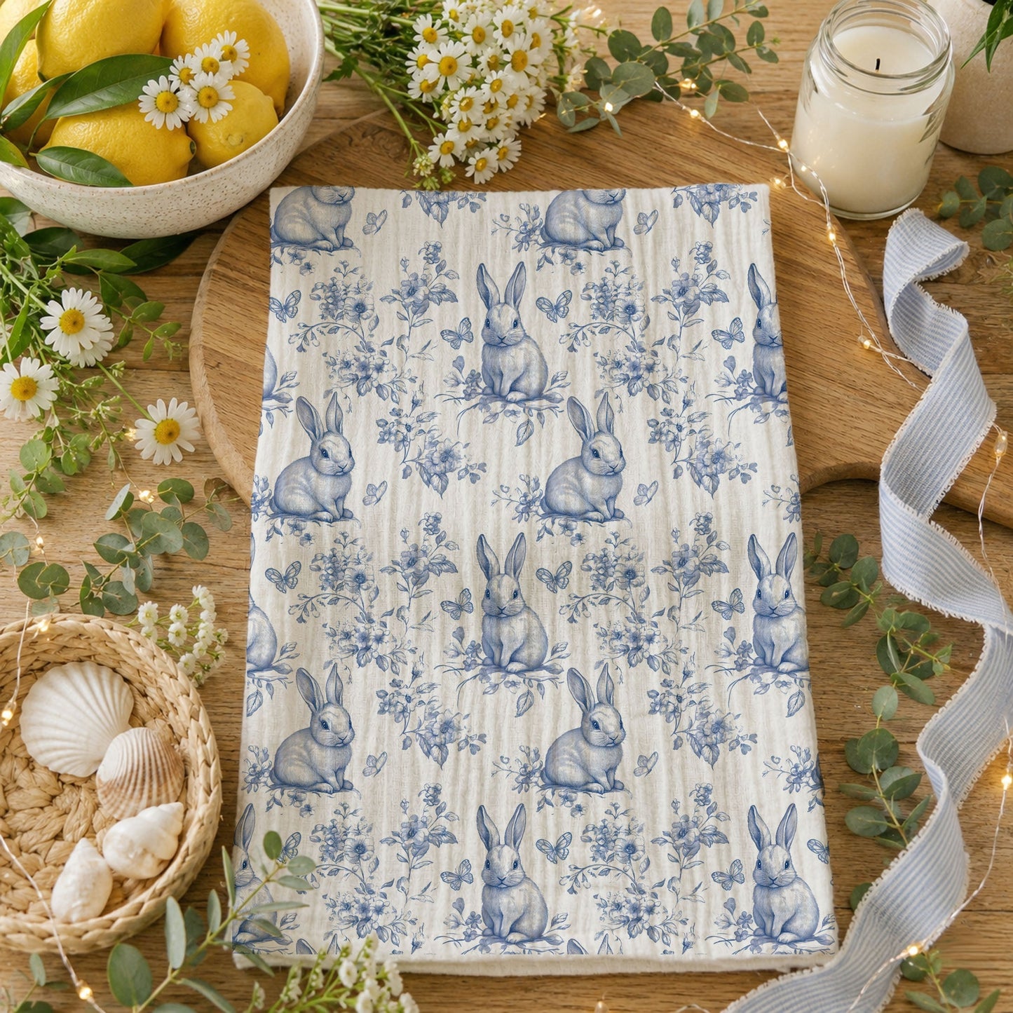 Blue Toile Towel