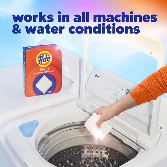 Tide Evo Laundry Detergent Tiles, 100% Concentrated, 6X Cleaning Power, Original Tide Scent, 16 Count