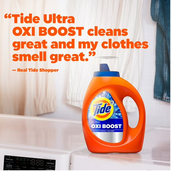 Tide Laundry Detergent Liquid with Ultra Oxi Boost, Advanced Stain Remover, 30 fl oz, 21 Loads