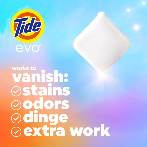 Tide Evo Laundry Detergent Tiles, 100% Concentrated, 6X Cleaning Power, Original Tide Scent, 16 Count