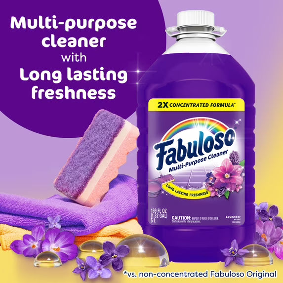 Fabuloso 2X Multi-Purpose Cleaner, No Rinse Floor Cleaner, Lavender Scent, 169 fl oz