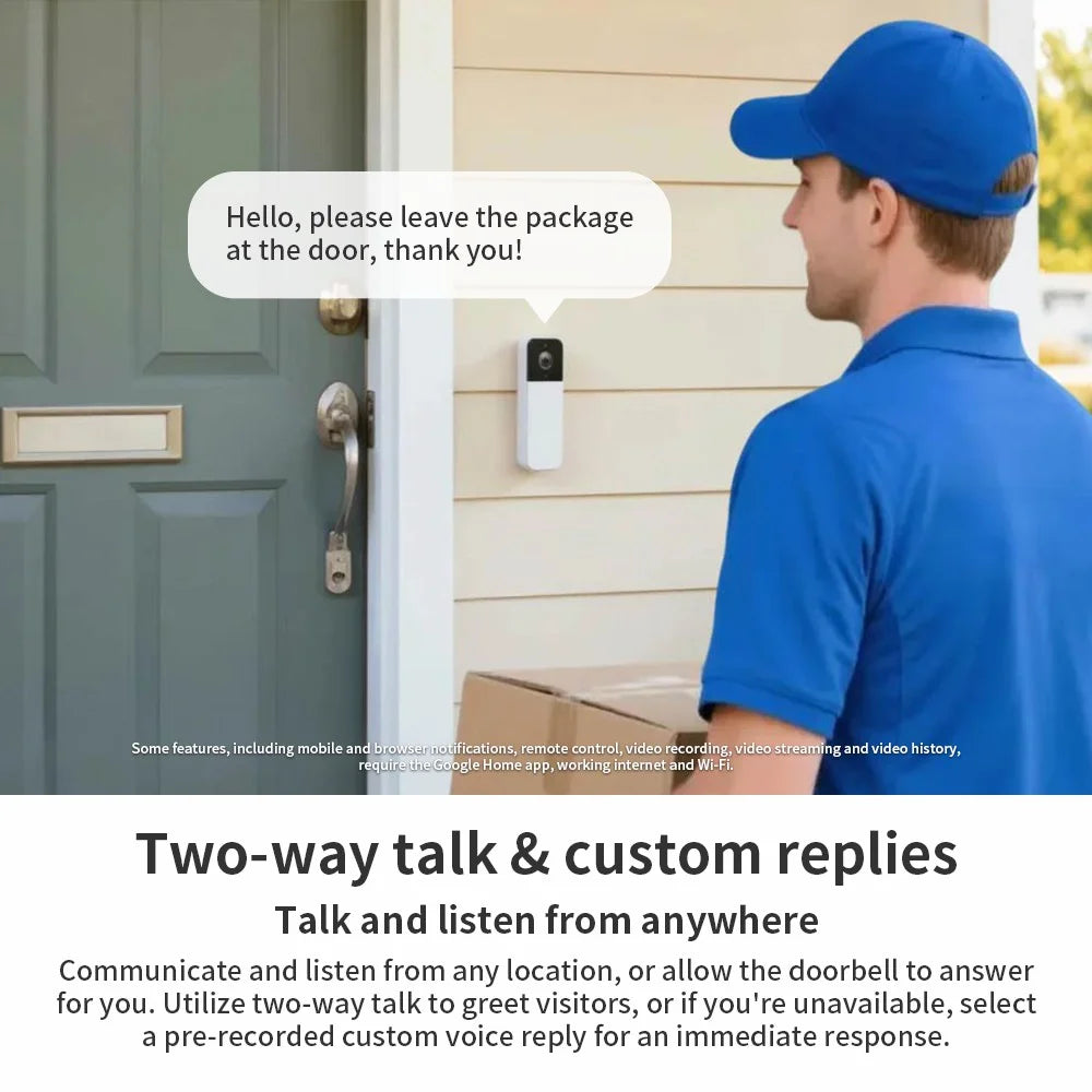 ONN Wired Video Doorbell, Head-to-Toe View, Intelligent Alerts with Google Home