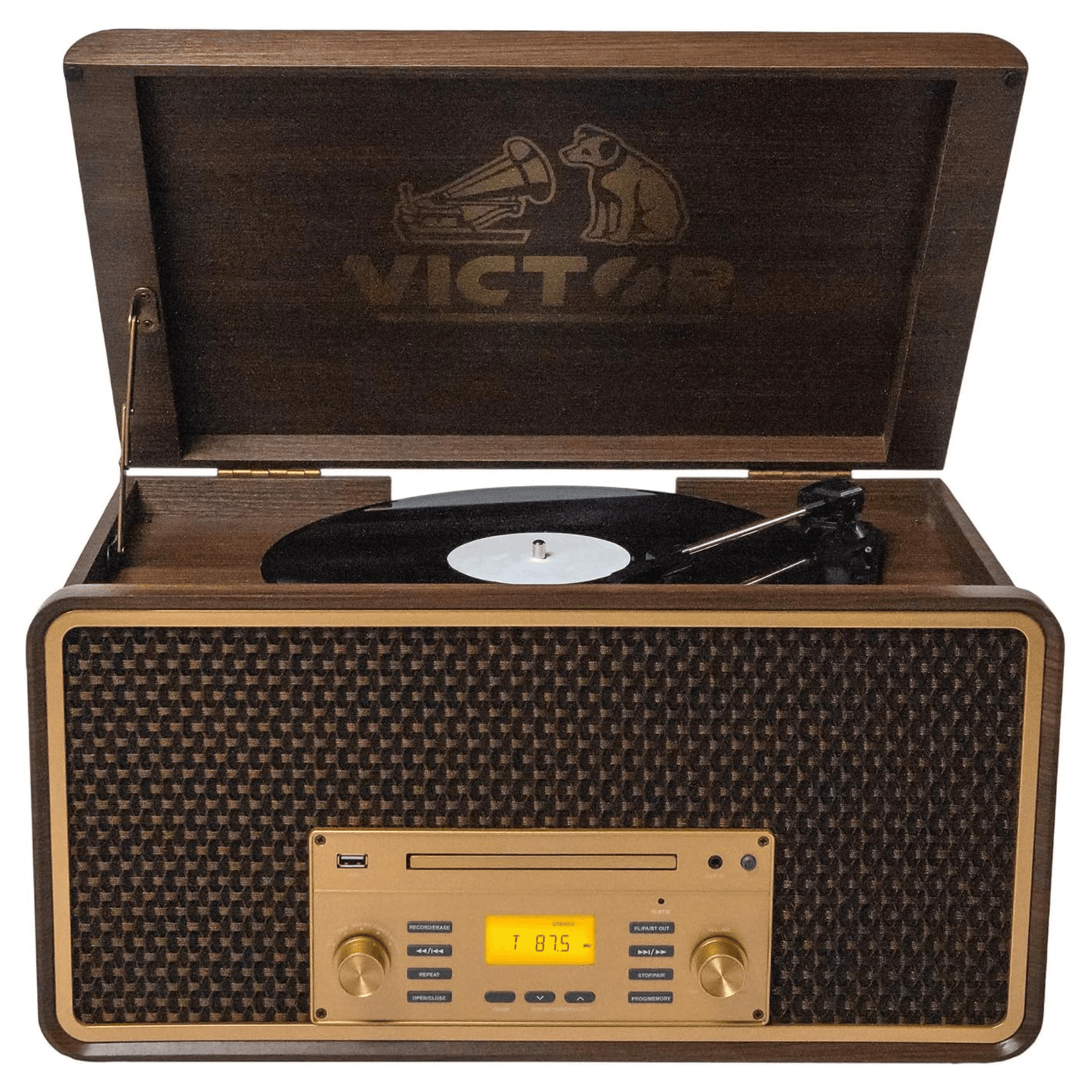Victor Monument 8-in-1 Wood Music Center Espresso - Refurbished