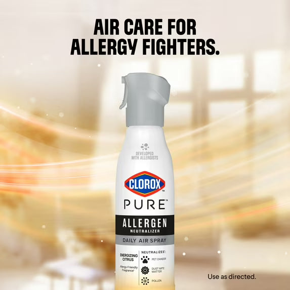 Clorox PURE Allergen Neutralizer Daily Air Spray, Energizing Citrus, 8 oz Bottle