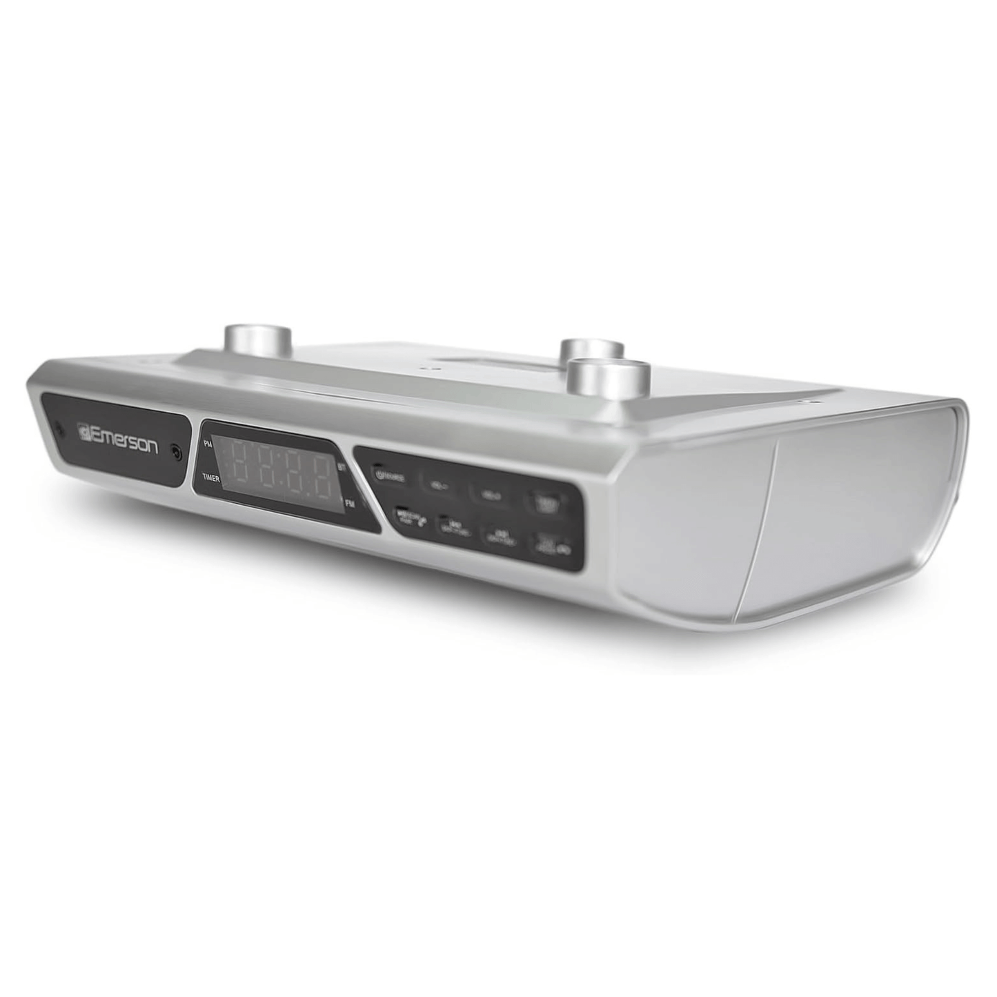 Emerson Under Cabinet FM Radio w Bluetooth, Station Memory and Clock with Timer