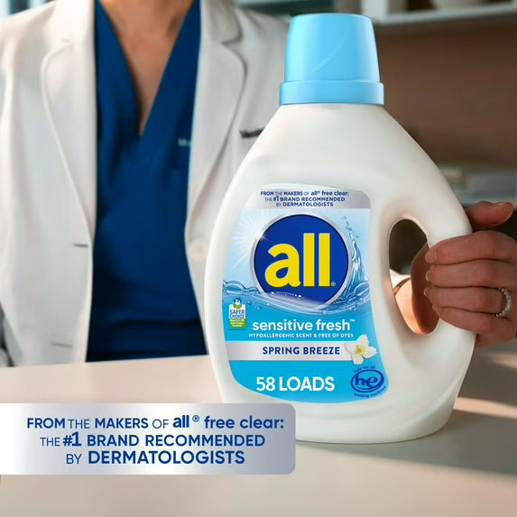 all Sensitive Fresh Liquid Laundry Detergent, Spring Breeze, 73 oz, 58 Loads
