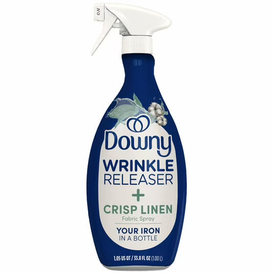 Downy Wrinkle Releaser Spray, Fabric Refreshing and Odor Eliminating, Crisp Linen, Fresh Scent, 33.8 fl oz