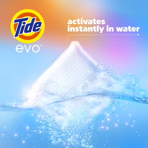 Tide Evo Laundry Detergent Tiles, 100% Concentrated, 6X Cleaning Power, Original Tide Scent, 16 Count