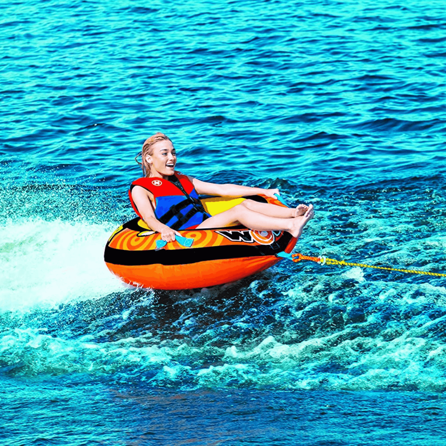 WOW Waterports Lil' Skipper 1 Person Towable w Fast Inflate and Built-In Cup Holder