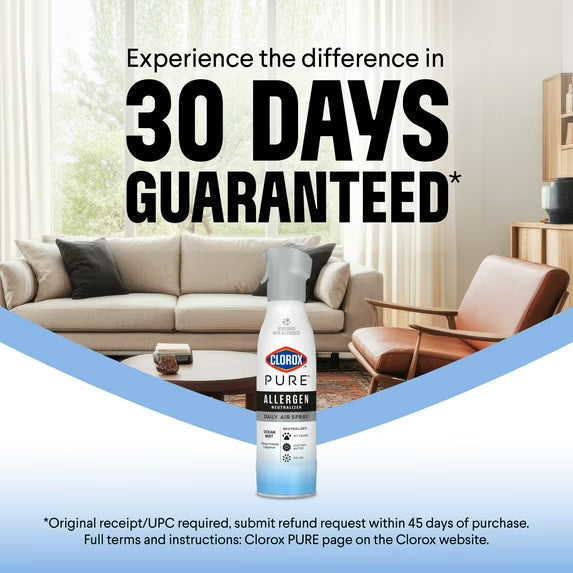 Clorox PURE Allergen Neutralizer Daily Air Spray, Ocean Mist, 8 oz. Bottle