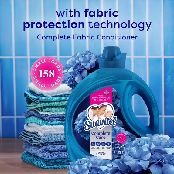 Suavitel Complete Liquid Fabric Softener, Fabric Conditioner, Field Flowers Scent, 158 fl oz Bottle