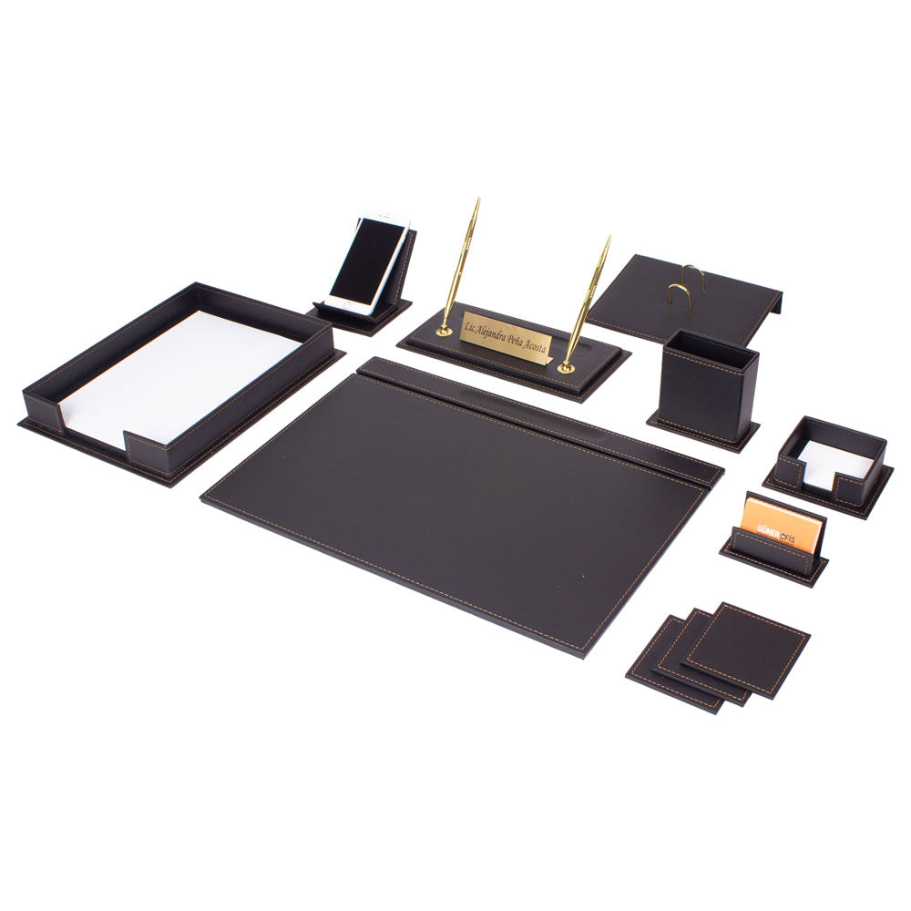 MOOG Luxury Desk Set - Single Document Tray- Brown - 13 PCS