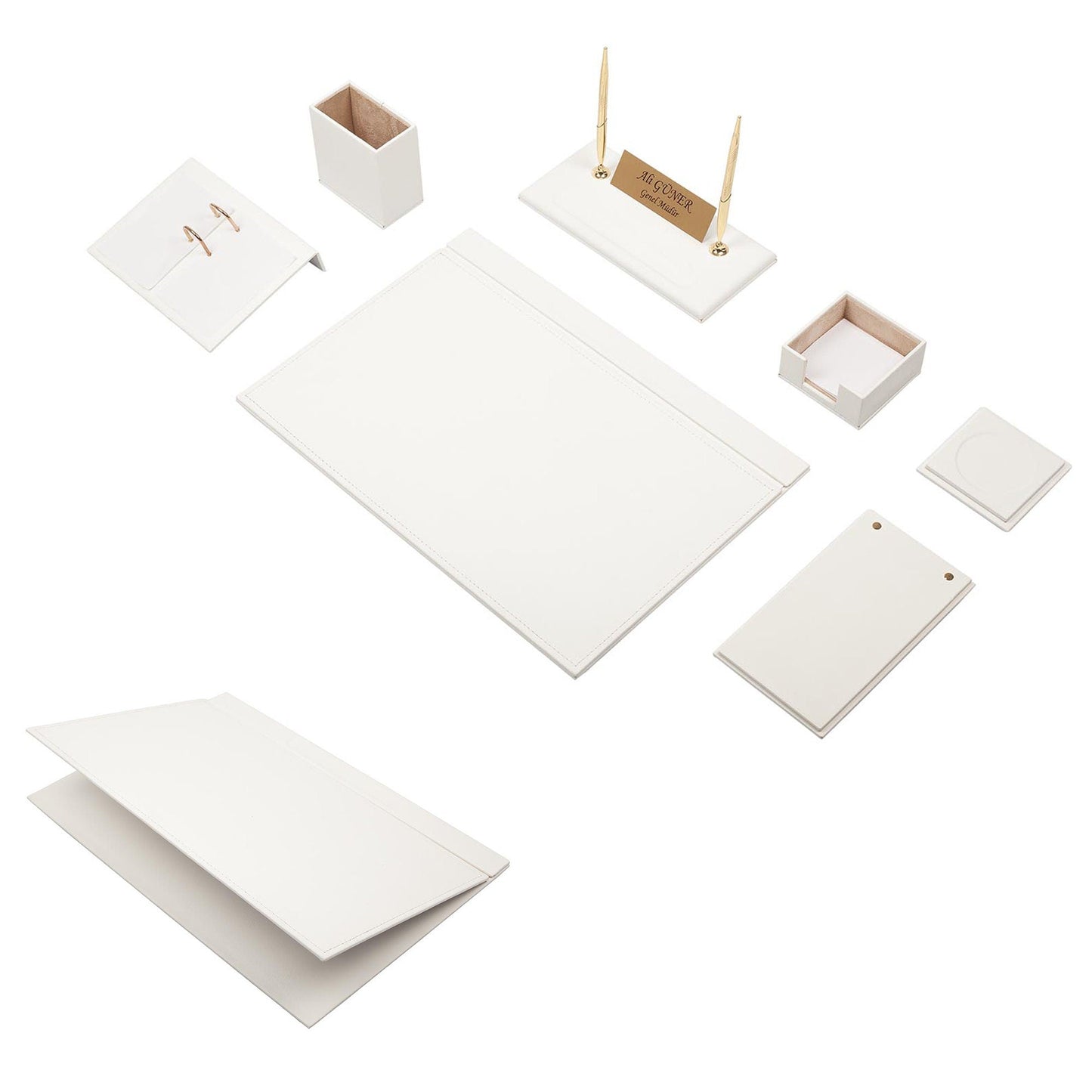 MOOG Leather Desk Set -White - 9 PCS