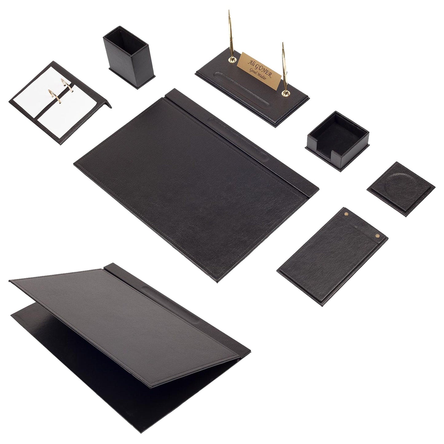 MOOG Leather Desk Set -Brown - 9 PCS