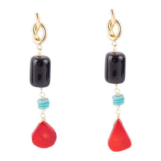 Lapis and Coral Post Drop Earrings