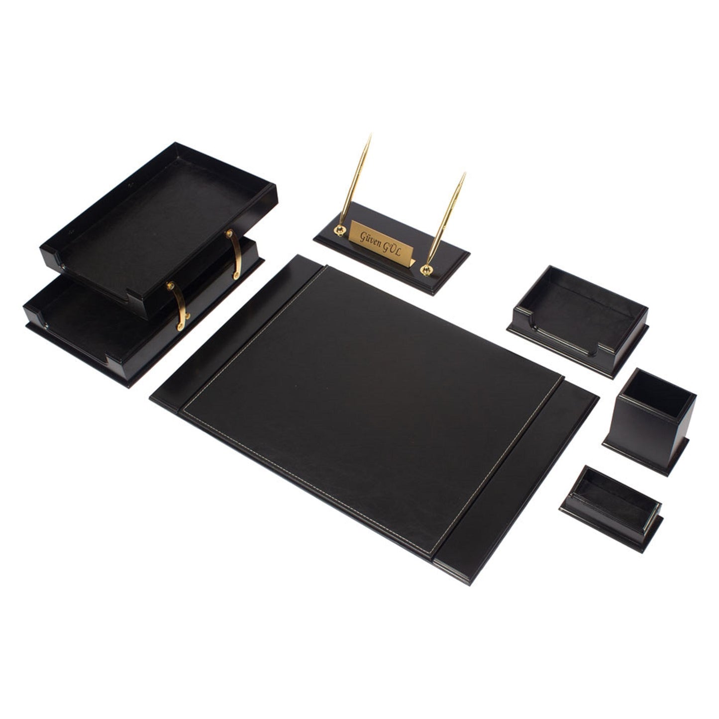 MOOG Prestige  Personalized Wooden Brown Desk Set - 8 PCS