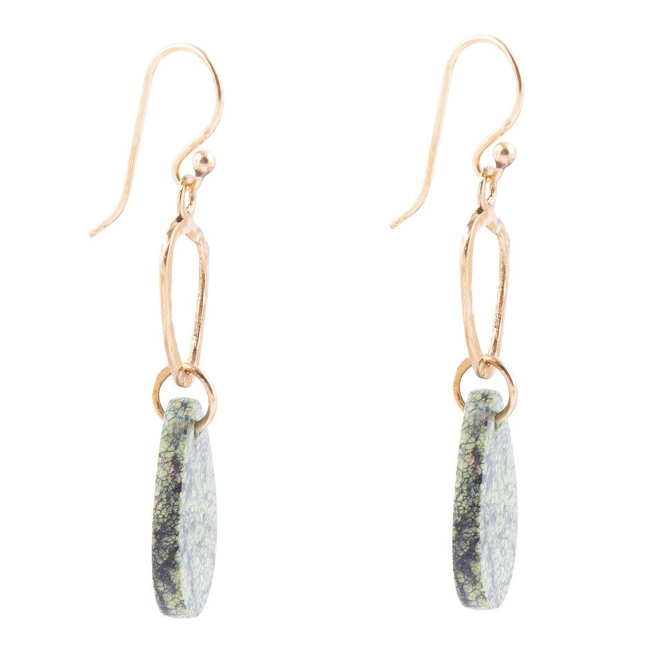 Russian Serpentine and Bronze Drop Earrings