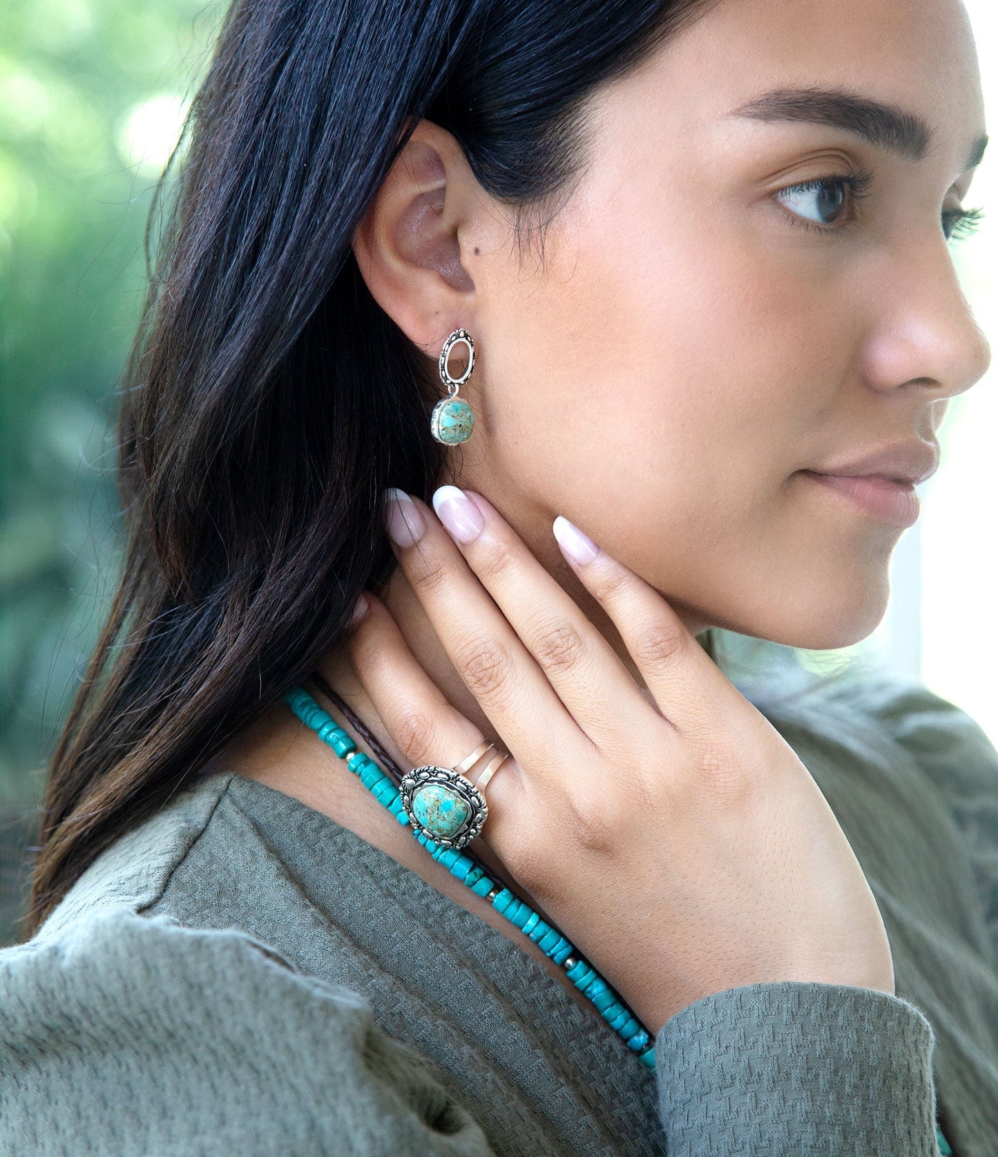 Sterling Silver Blue Turquoise Drop Earrings